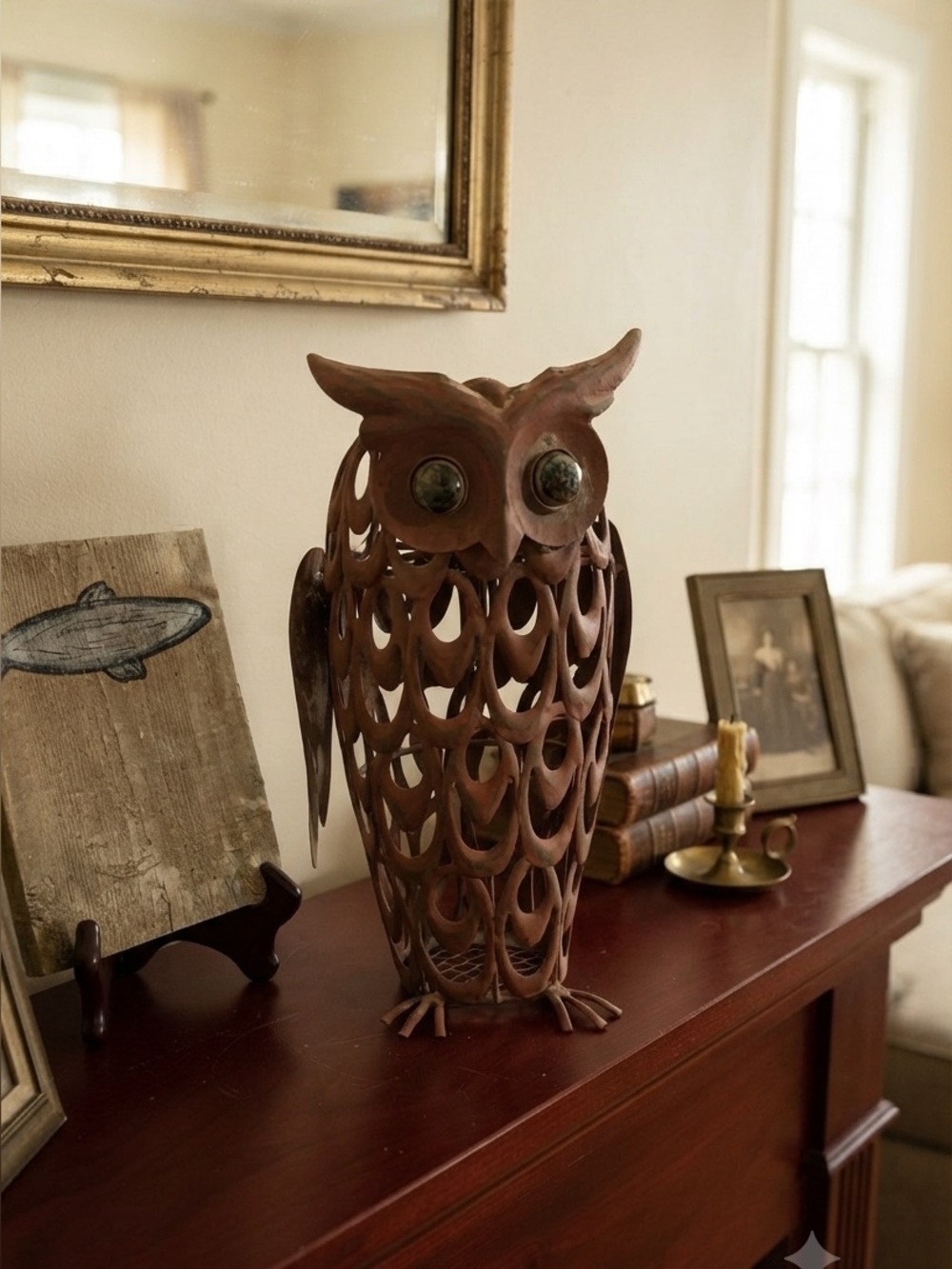 Handcrafted Rustic Metal Owl Sculpture